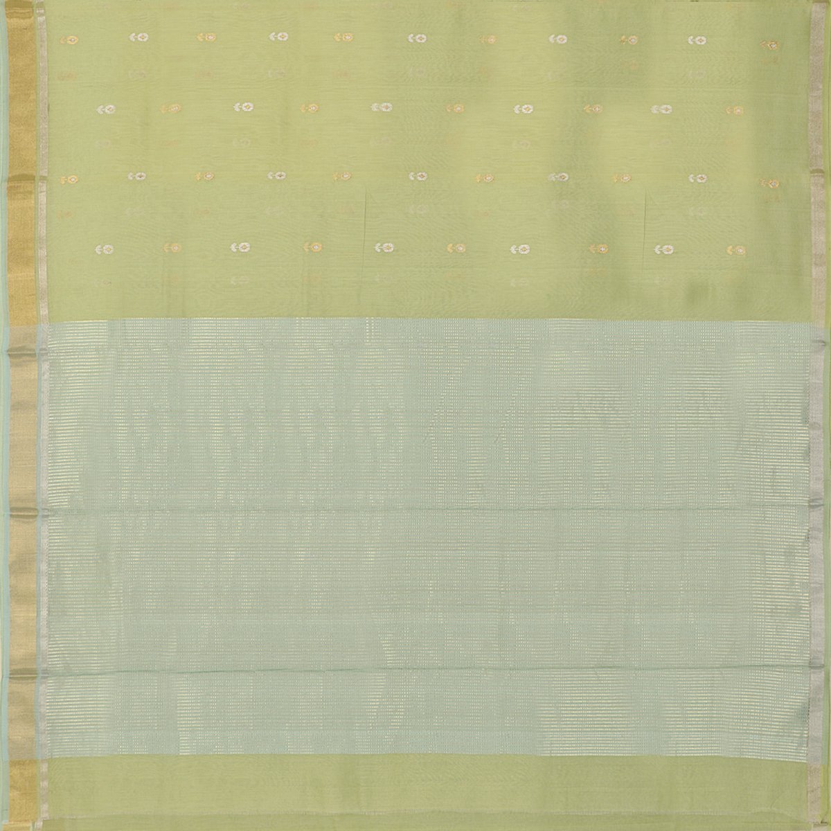 HANDWOVEN PISTA GREEN CHANDERI SILK EK NALIYA BUTTI SARI-WIIAPRICEBS 01- Full View