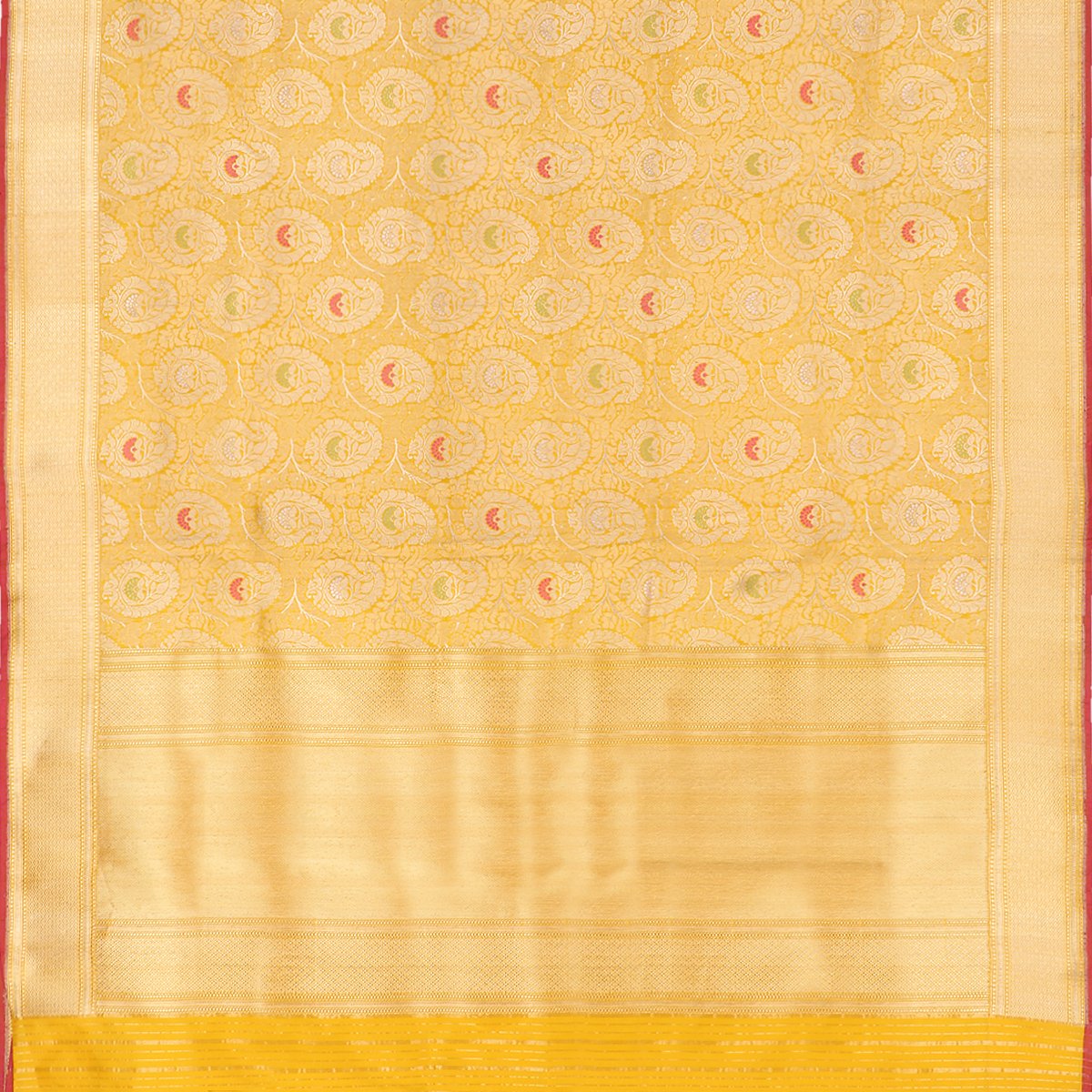 Handwoven Sunshine Yellow Banarasi Silk Sari - WIIRJ101 - Full View