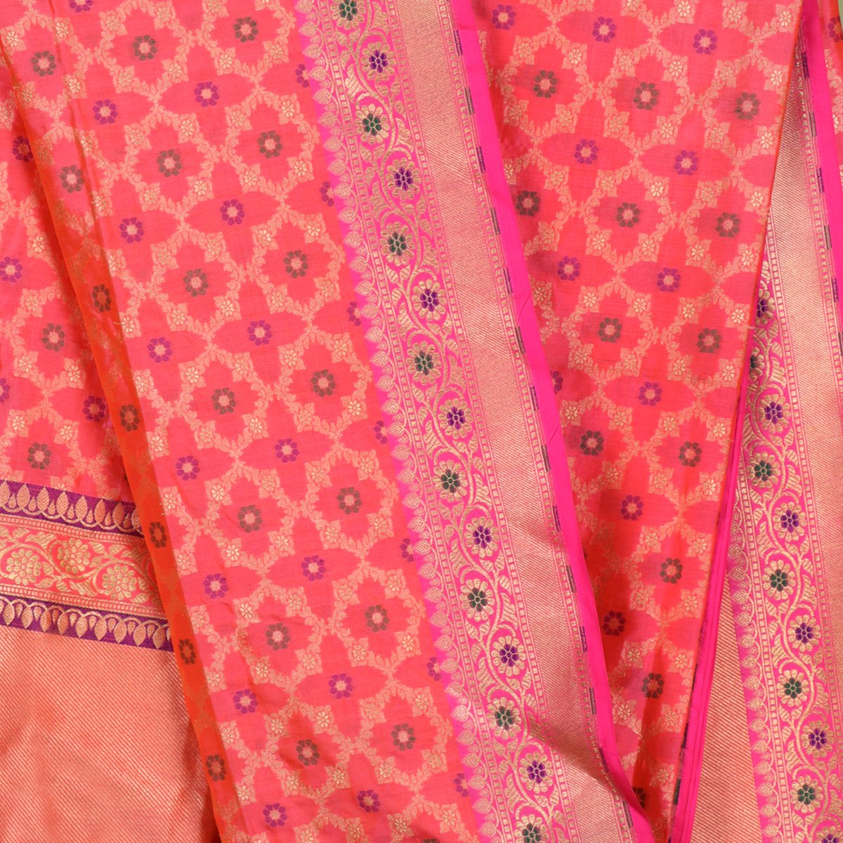 Handwoven Baby Pink Banarasi Katan Silk Dupatta - WIIRJ11217107 - Design View