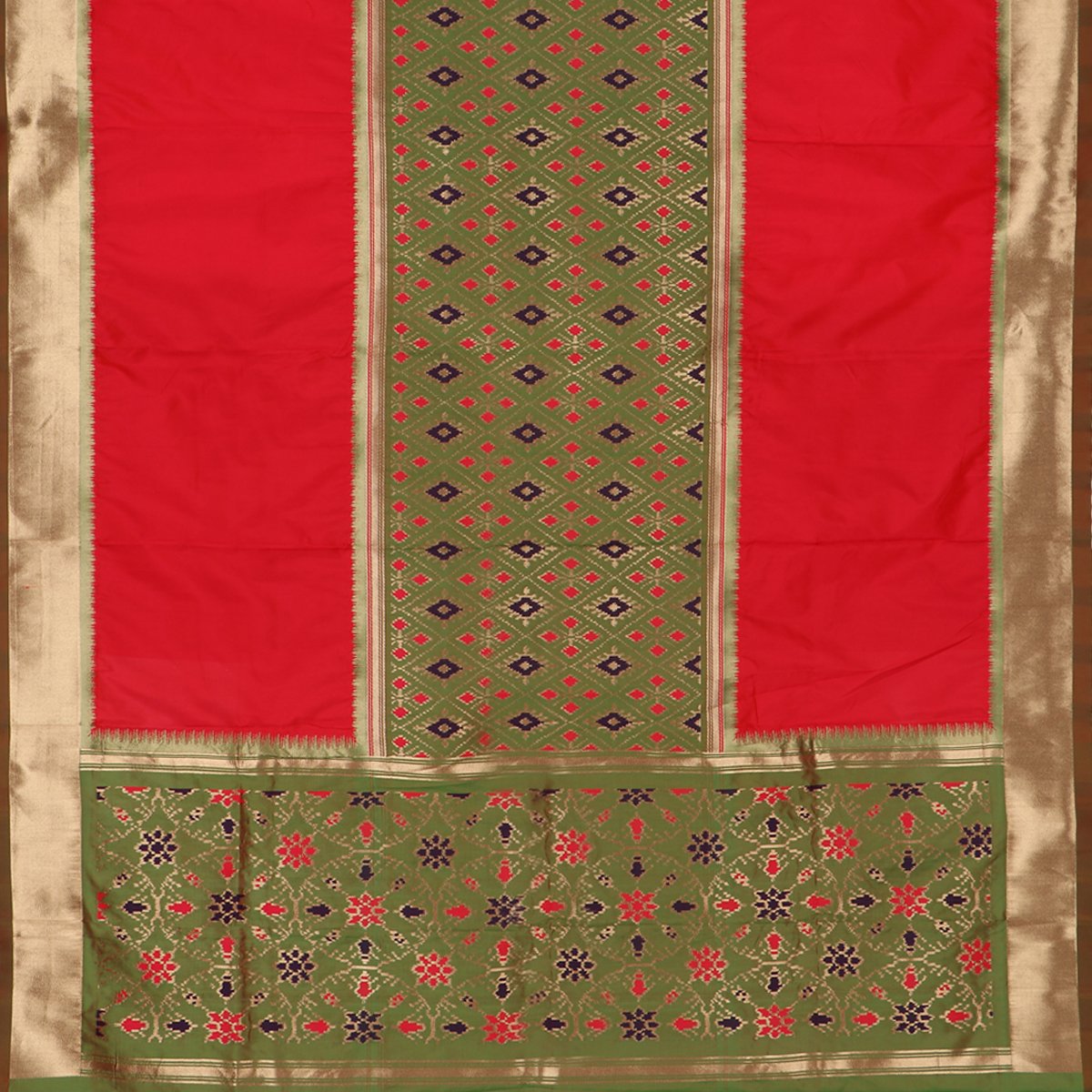 Handwoven Crimson Red Rajkot Single Ikat Dupatta - WIISHNIKARIDNAM0091 - Full View