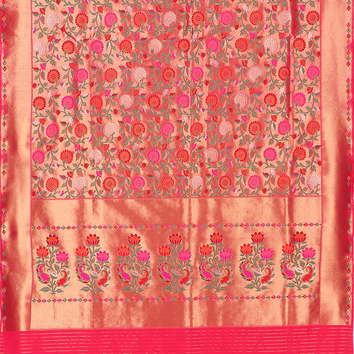 Handwoven Chilli Red Paithani Silk Sari - WIISHNIKARIDNAM0081 - Full View
