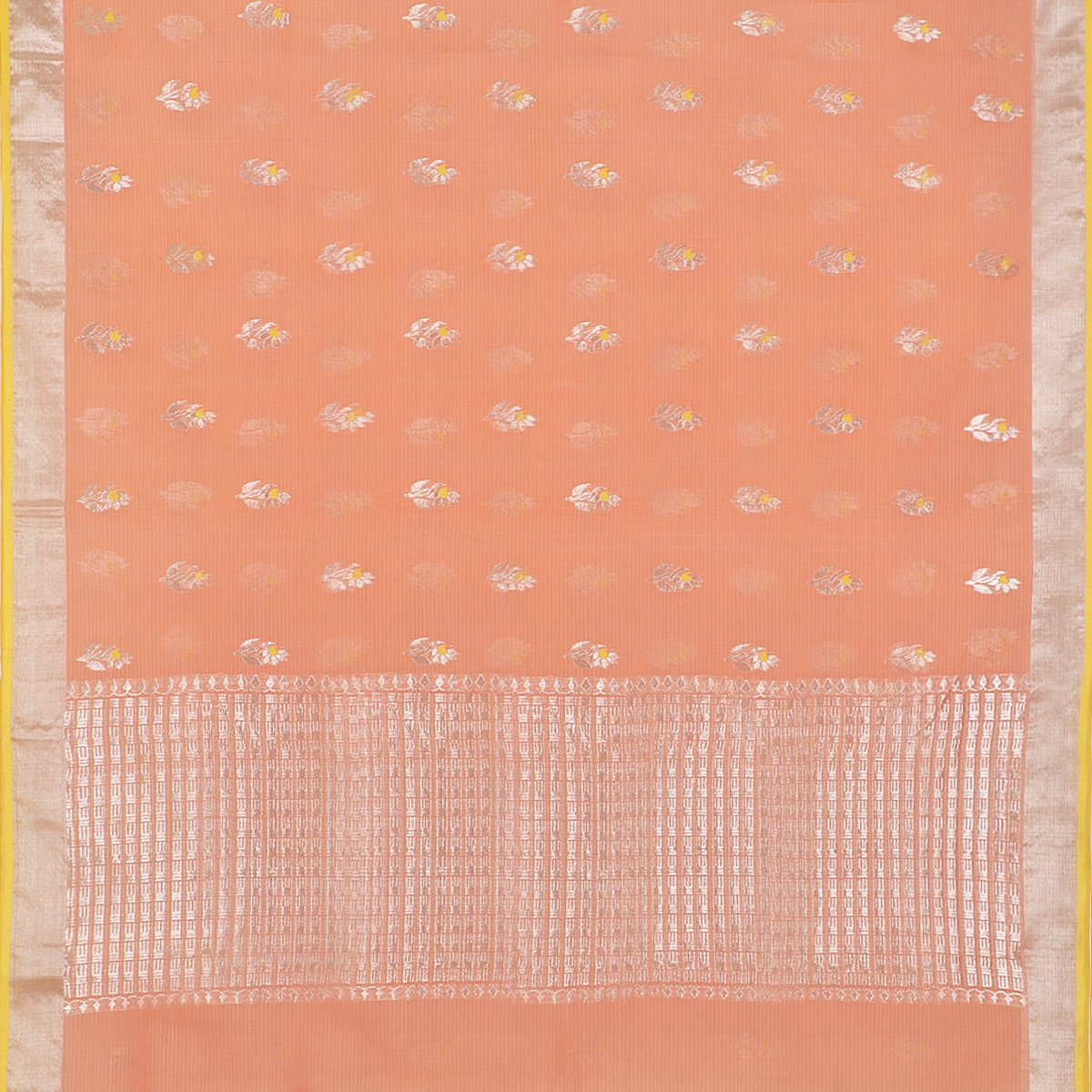 Handwoven Peach Kota Silk Sari-WIINRM023 - WeaveinIndia