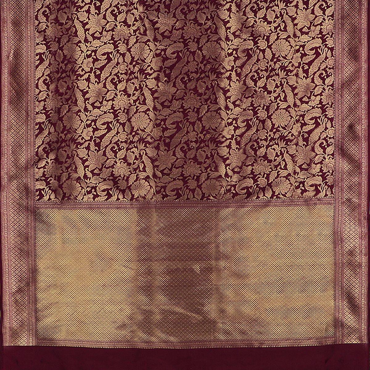 Handwoven Burgundy Banarasi Silk Sari - WIIKBDA0005 - Full View