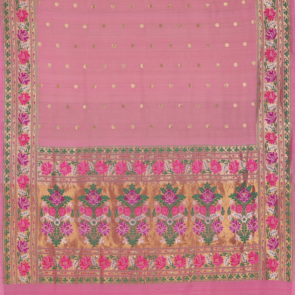 Handwoven Pink Banarasi Khadi Tussar Georgette Sari- WIISHNIKARIDNAM0198 - WeaveinIndia