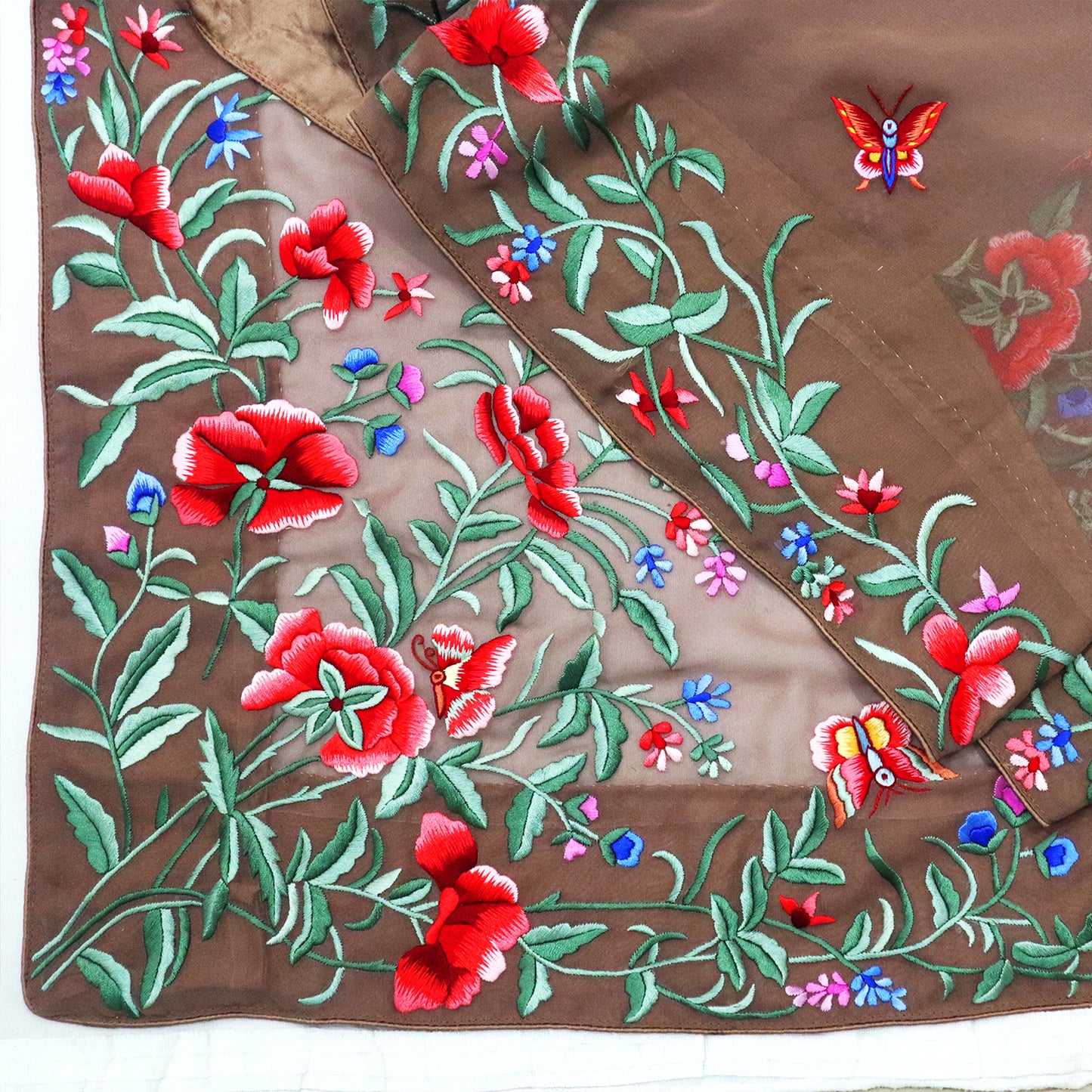 Brown Hand Embroidered Parsigara Saree -Pre Order