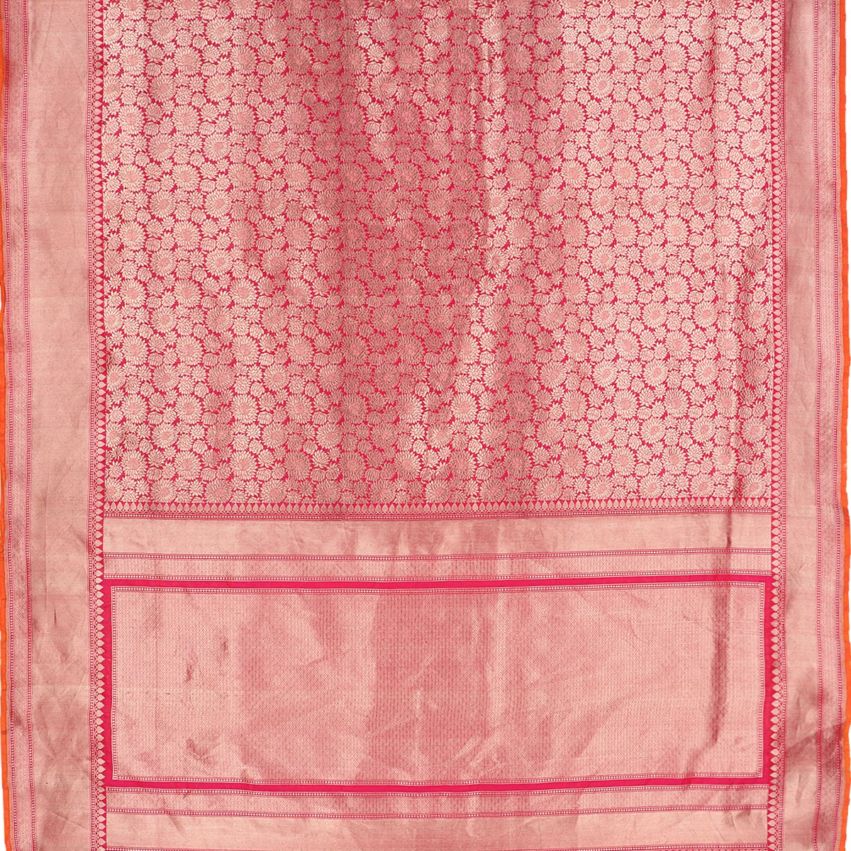 Handwoven Fuchsia Pink Banarasi Katan Silk Sari - WIISHNIKARIDNAM0066 - Full View