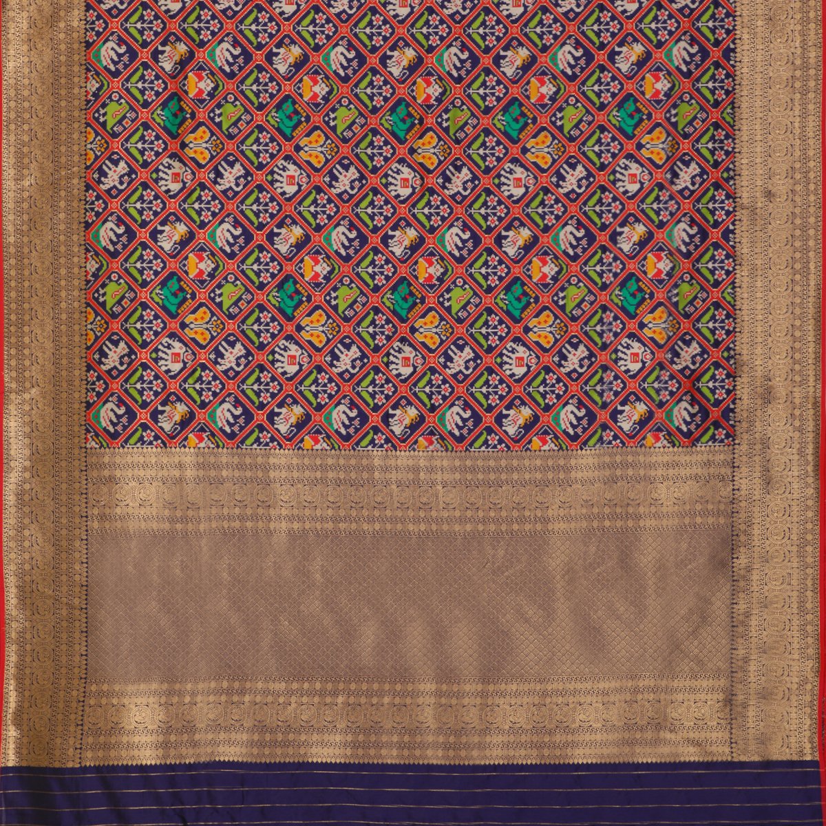 Navy Blue Patola Banarasi Silk Saree - WeaveinIndia