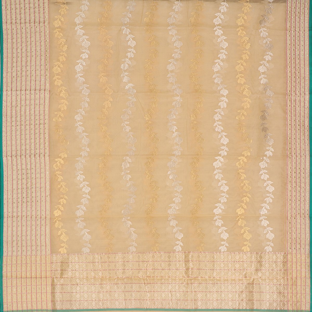 Handwoven Bane Baar Chanderi Silk Sari - WIIHSBH003 - Full View
