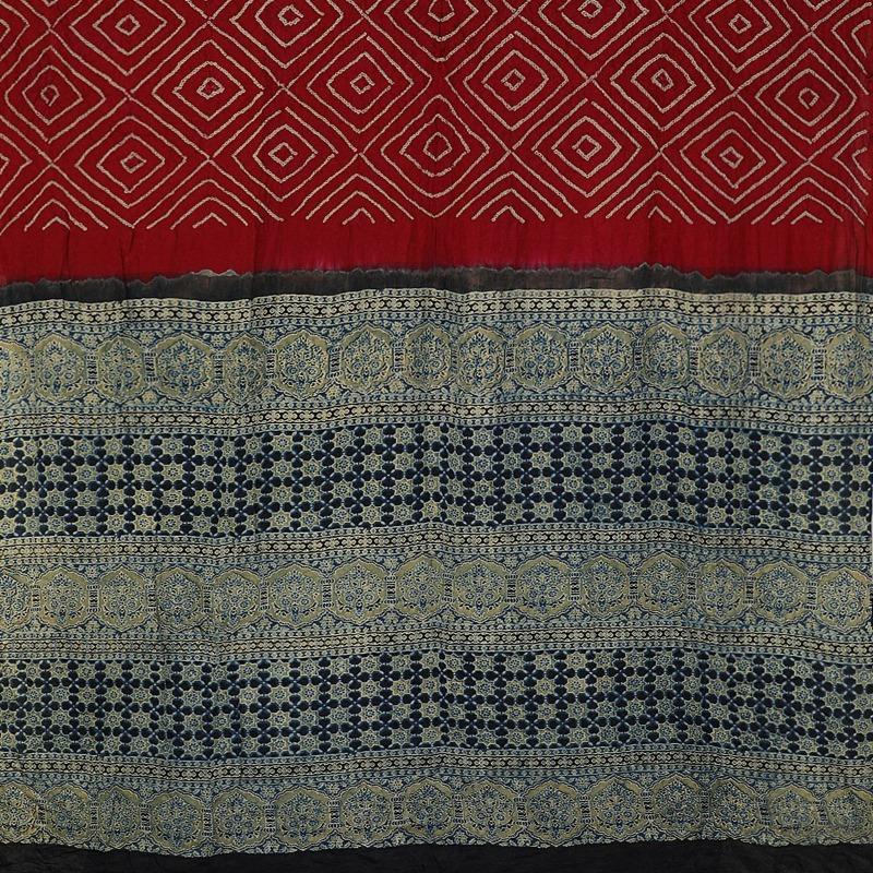 Maroon Gajji silk bandhani Saree - WeaveinIndia