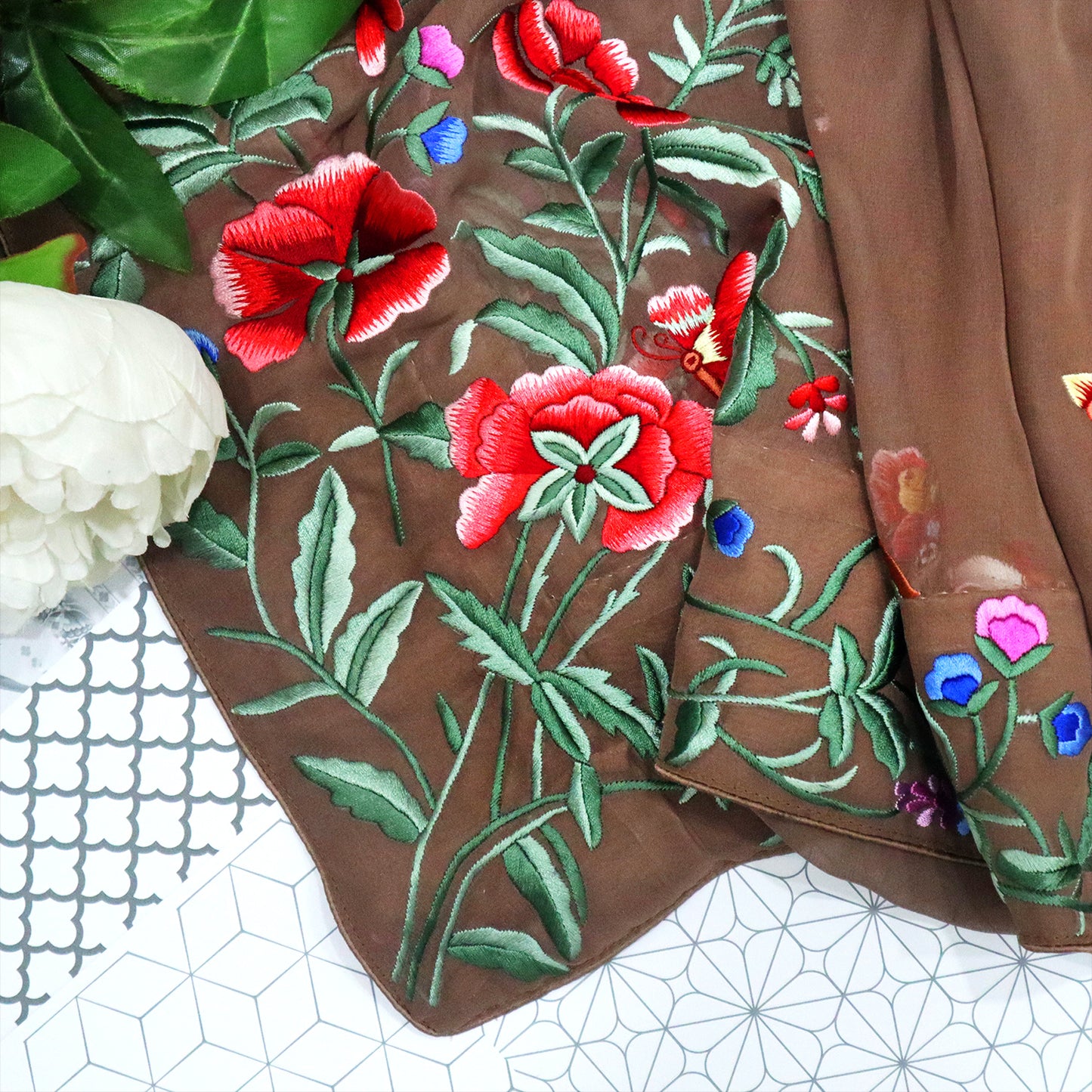 Brown Hand Embroidered Parsigara Saree -Pre Order