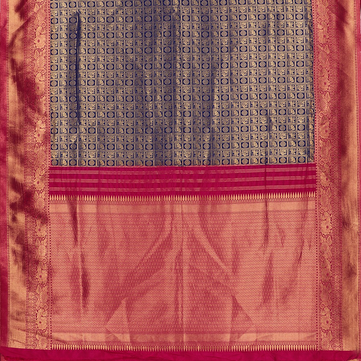 Handwoven Persian Blue Satin Zari Tanchoi Kanjivaram Silk Sari - WIISHNIKARIDNAM038 - Full View