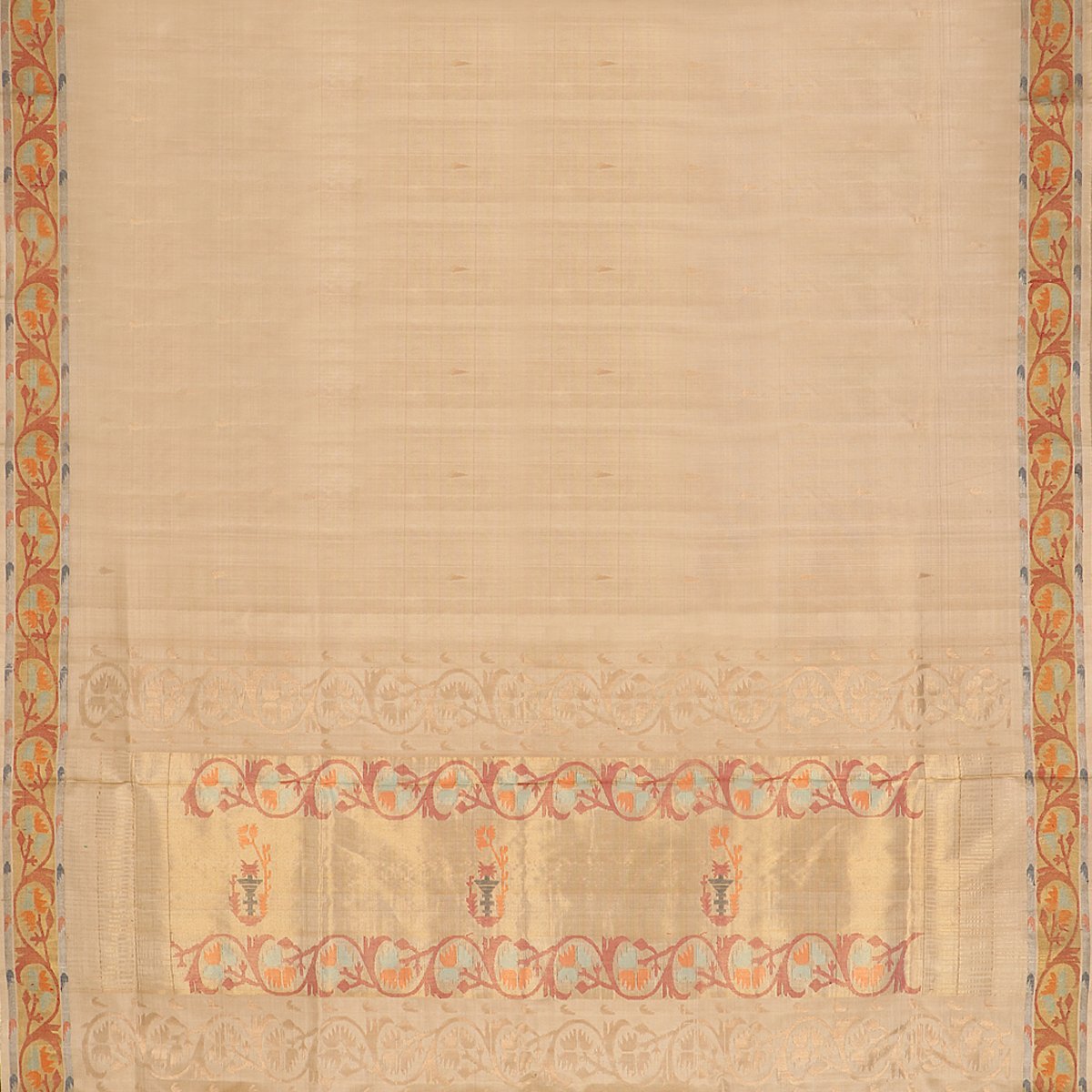 Handwoven Beige Uppada Silk Sari With Ashavali Border-WIIGS044-Full View