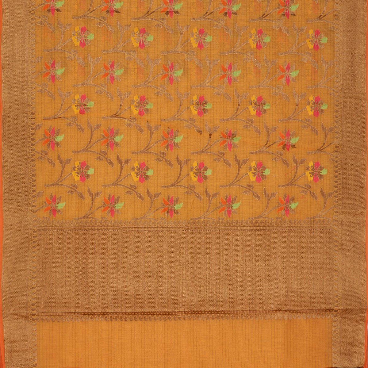 Handwoven Mango Yellow Silk Cotton Chanderi Sari - WIISHNIKARIDNAM0101-5 - full View