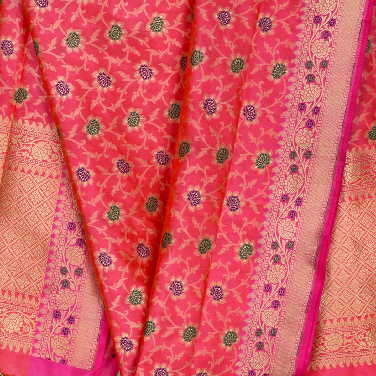 Handwoven Pink Paithani & Banarasi Katan Silk Dupatta - WIIRJ11221005 - Full View