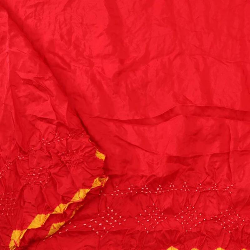 Chilli Red Bandhani Habutai Silk Saree - WeaveinIndia