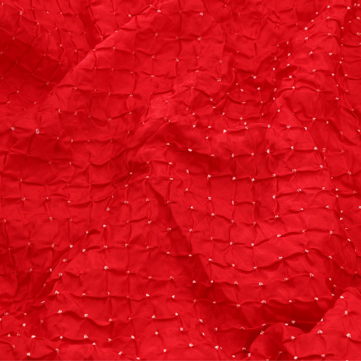 Handwoven Tomato Red Bandhani Habutai Silk Sari - WIIAJB268 121(2) - Design View