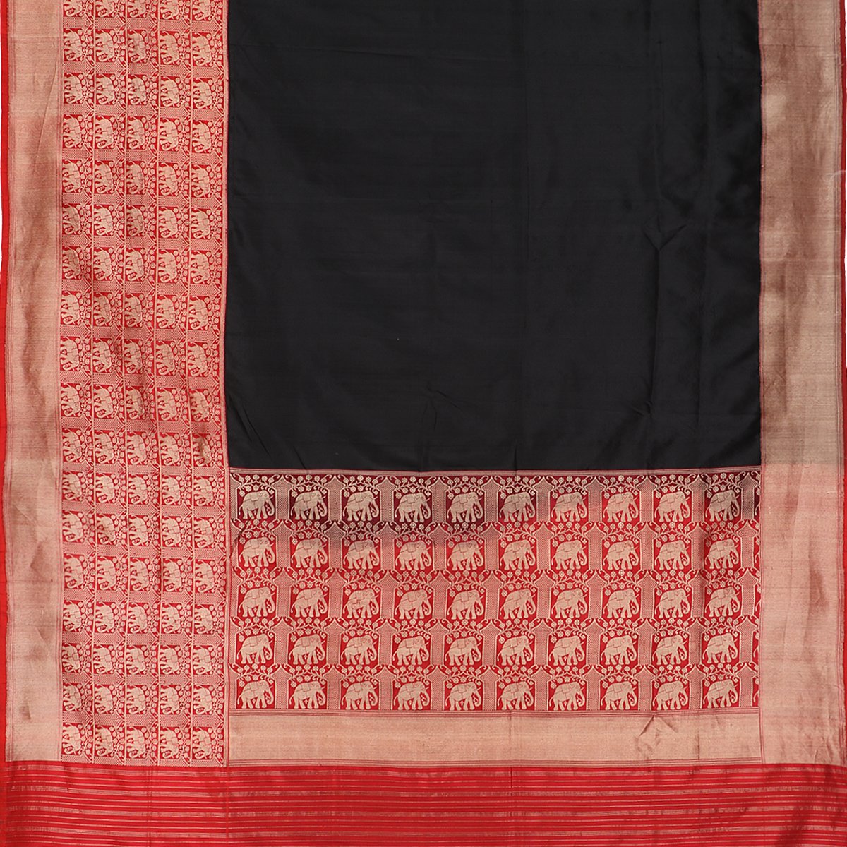 Handwoven Black Banarasi Katan Silk Sari - WIIRJ0129 - Full View