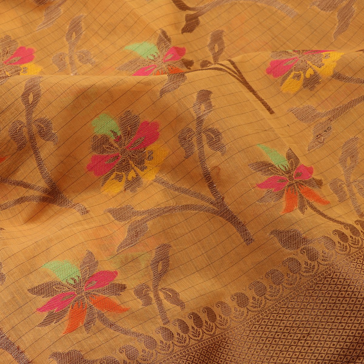 Handwoven Mango Yellow Silk Cotton Chanderi Sari - WIISHNIKARIDNAM0101-5 - Motif view