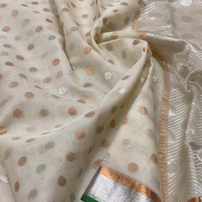 Ecru Kota Silk Saree Pre-Order - WeaveinIndia