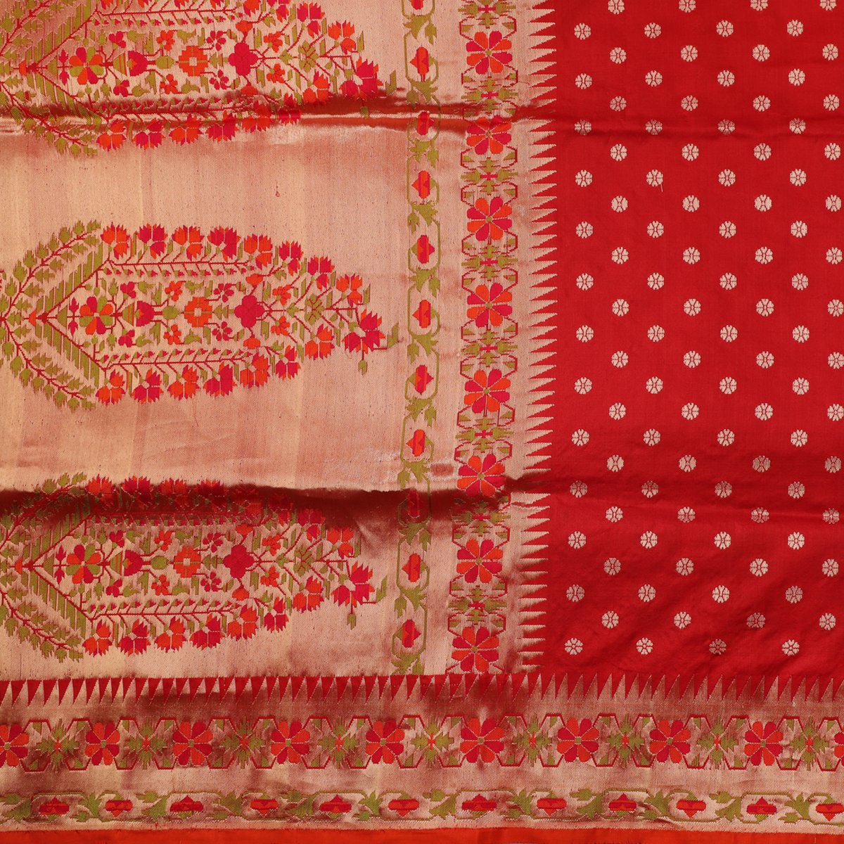 Handwoven Chilli Red Paithani Silk Sari - WIISDT1612 001 - Full View