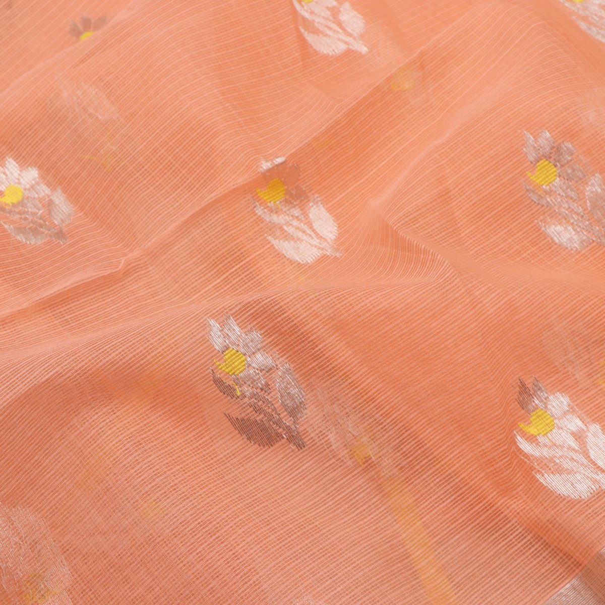 Handwoven Peach Kota Silk Sari-WIINRM023 - WeaveinIndia