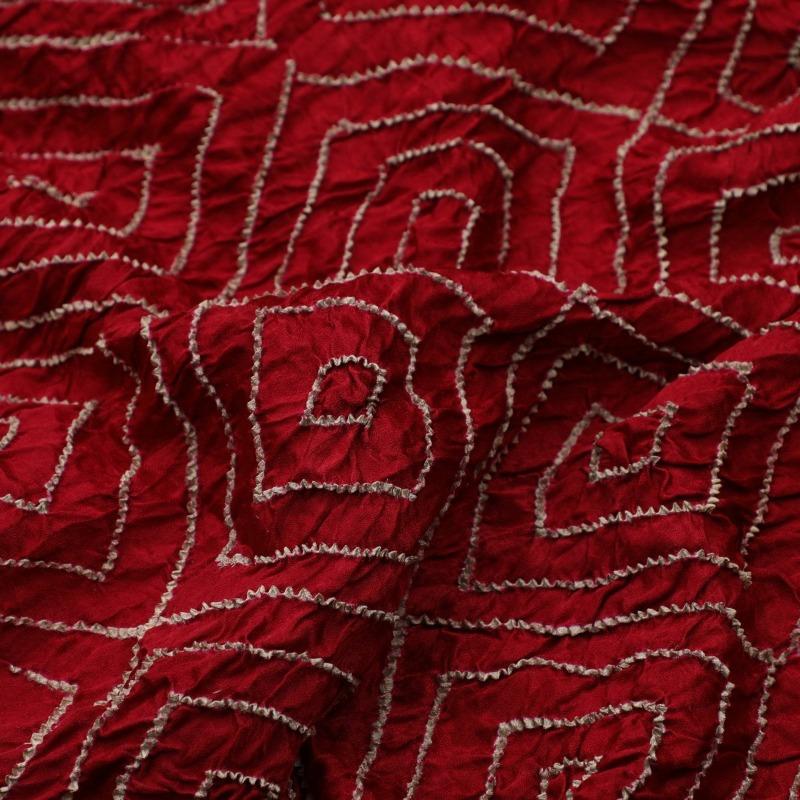 Maroon Gajji silk bandhani Saree - WeaveinIndia