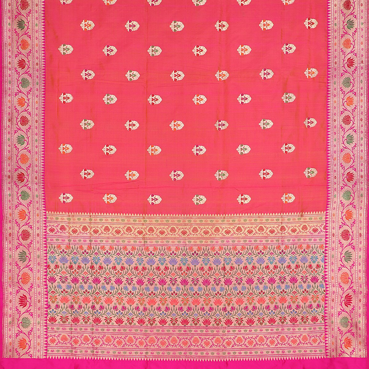 Handwoven Bright Pink Banarasi Silk Sari - WIIBT0051 - Full View
