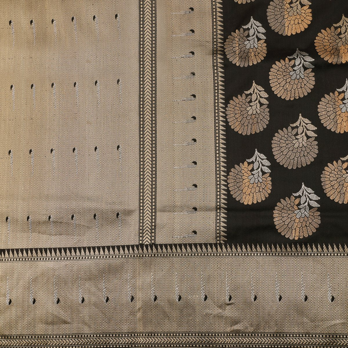 Handwoven Black Banarasi Katan Silk Sari - WIIEDT2835 009 - Full View