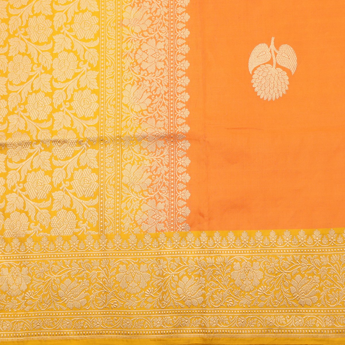 Handwoven Carrot Orange Banarasi Katan Tissue Silk Sari - WIIBT0083 - Full View