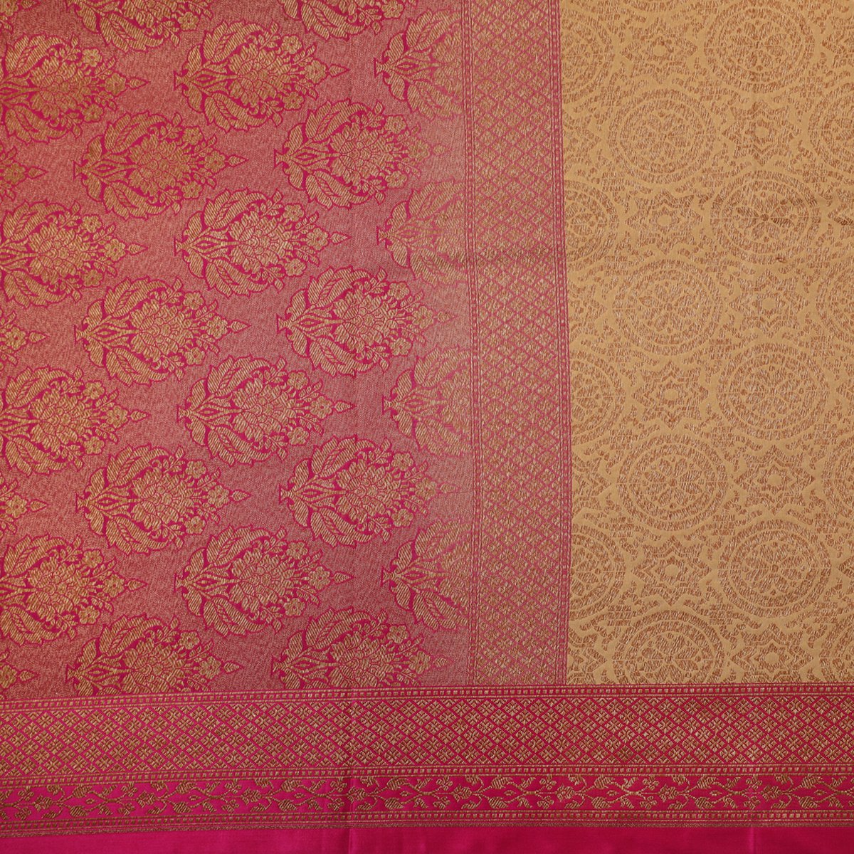 Handwoven Ecru and Pink Banarasi Silk Sari - WIISHNIKARIDNAM030 - Full View
