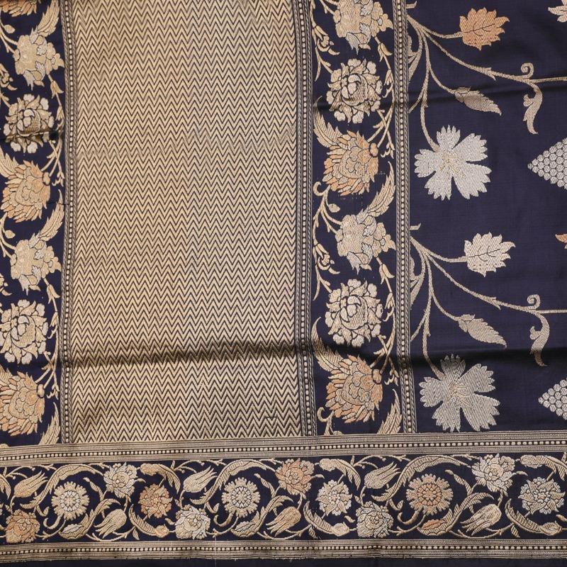Handwoven Indigo Banarasi Silk Sari - WIIBT0100 - Full View