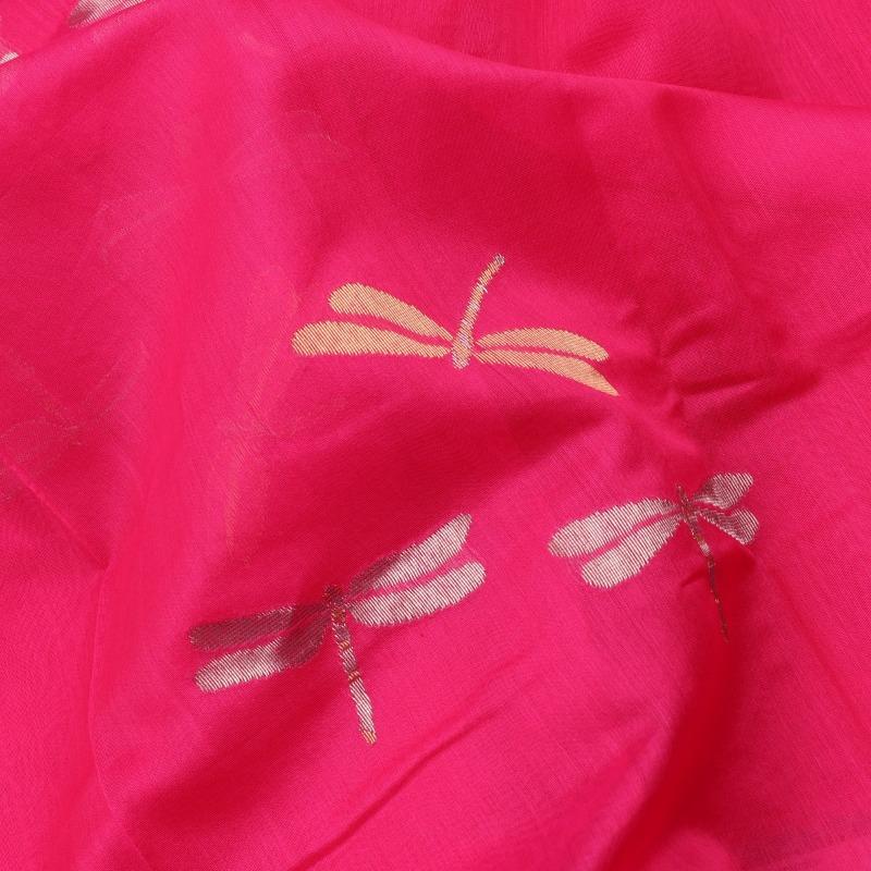 HANDWOVEN FUCHSIA PINK CHANDERI SILK SARI-WIIAPRICWDS01- Design View