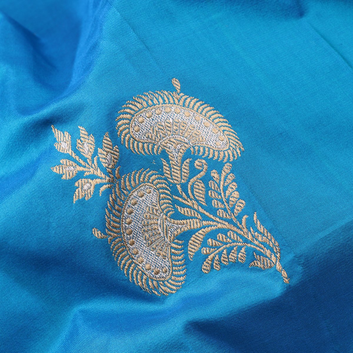 Handwoven Sea Blue Banarasi Silk Sari - WIIBT0034 - Design View