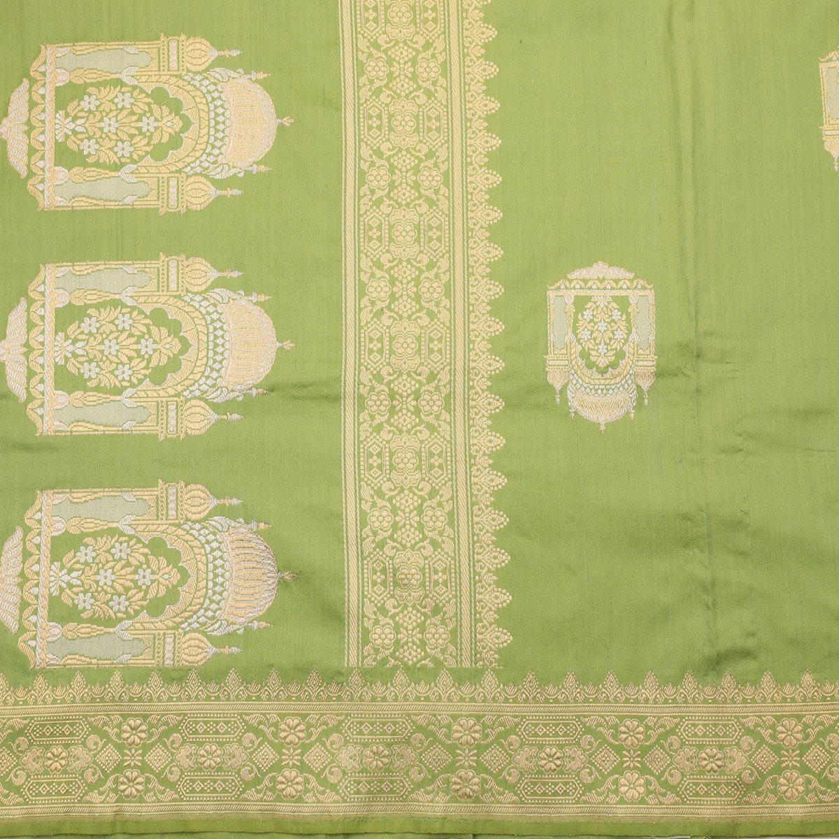 Handwoven Pear Green Banarasi Katan Silk Sari - WIIBT0090 - Full View