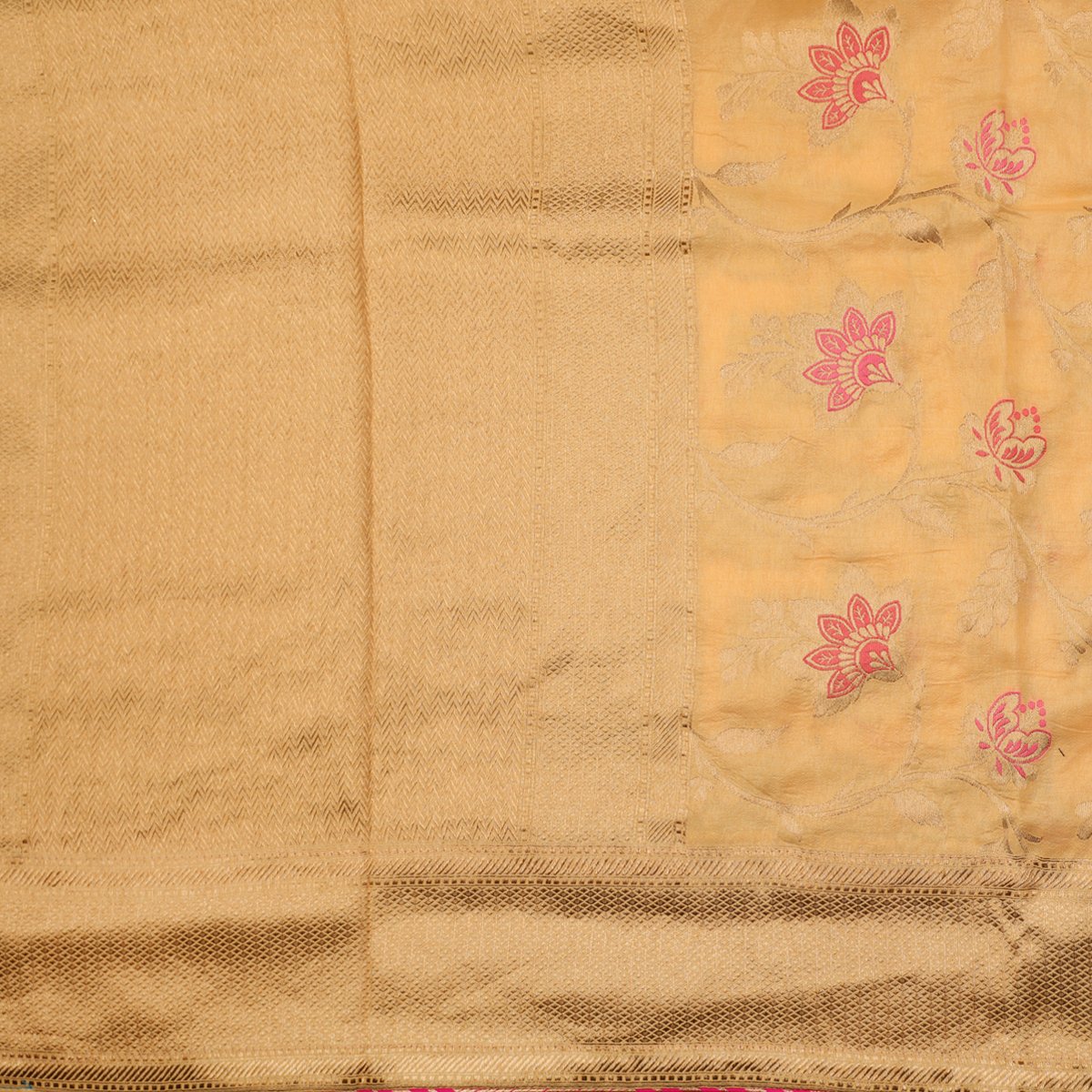 Handwoven Chalk Yellow Banarasi Kimkhab Silk Sari - WIISHNIKARIDNAM019 - Full View