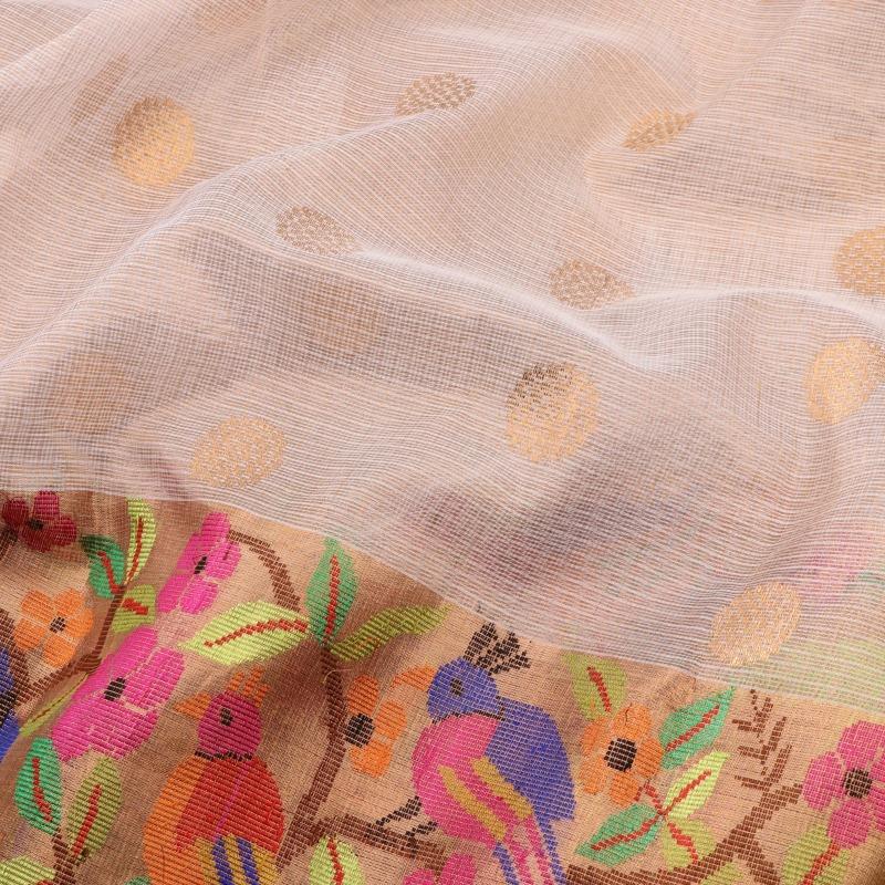 Handwoven Ecru Butta Kota Silk Sari - WIINRM039 - Design View