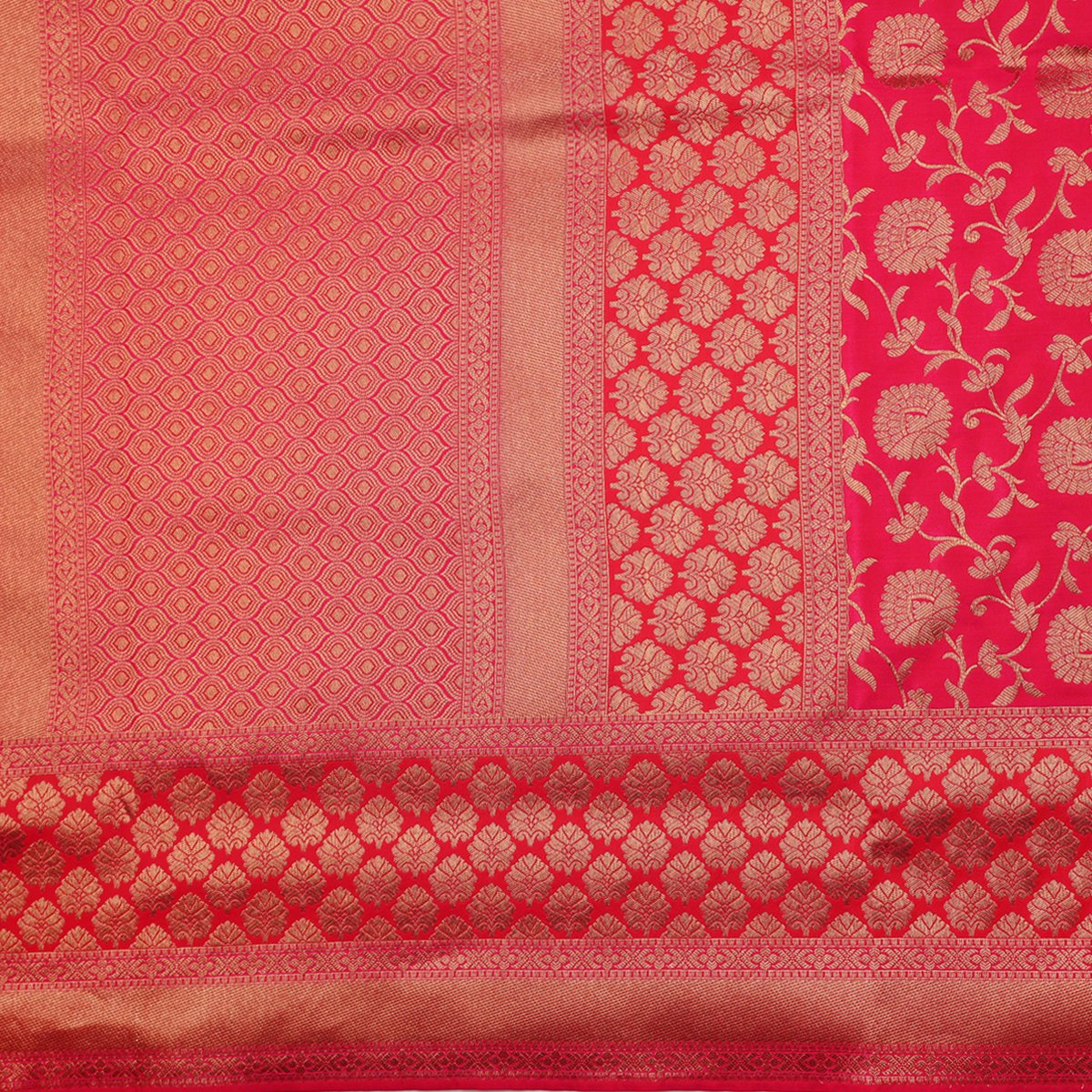 Handwoven Cherry Red Banarasi Silk Sari  - WIISHNIKARIDNAM022 - Full View