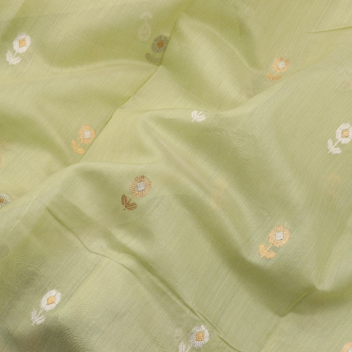HANDWOVEN PISTA GREEN CHANDERI SILK EK NALIYA BUTTI SARI-WIIAPRICEBS 01- Design View