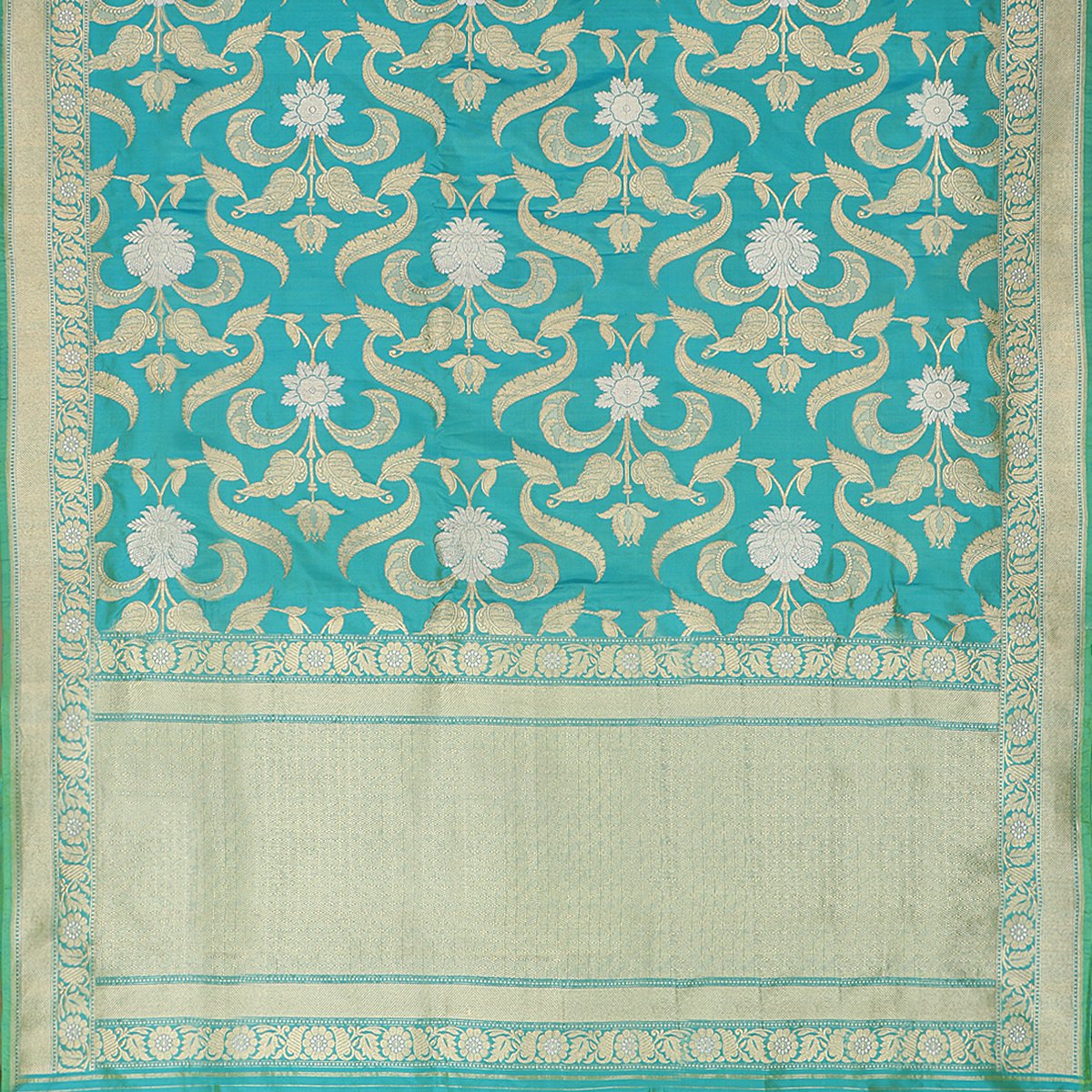 Handwoven Blue-Green Shaded Banarasi Sari - WIIBT0086 - Full View
