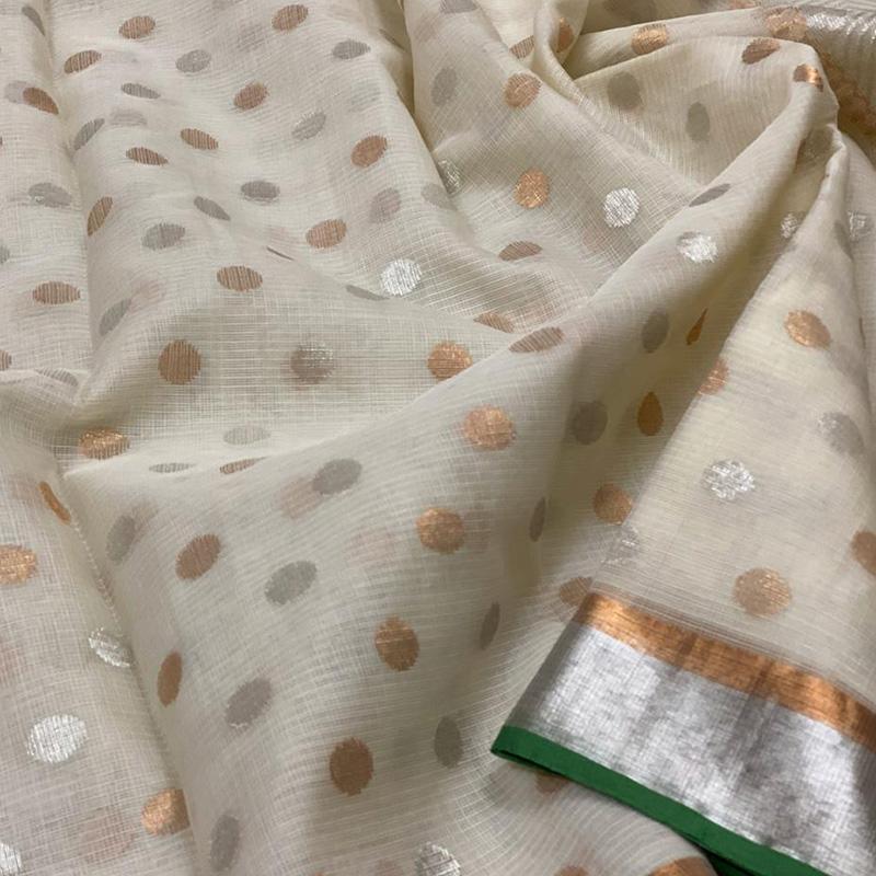 Ecru Kota Silk Saree Pre-Order - WeaveinIndia