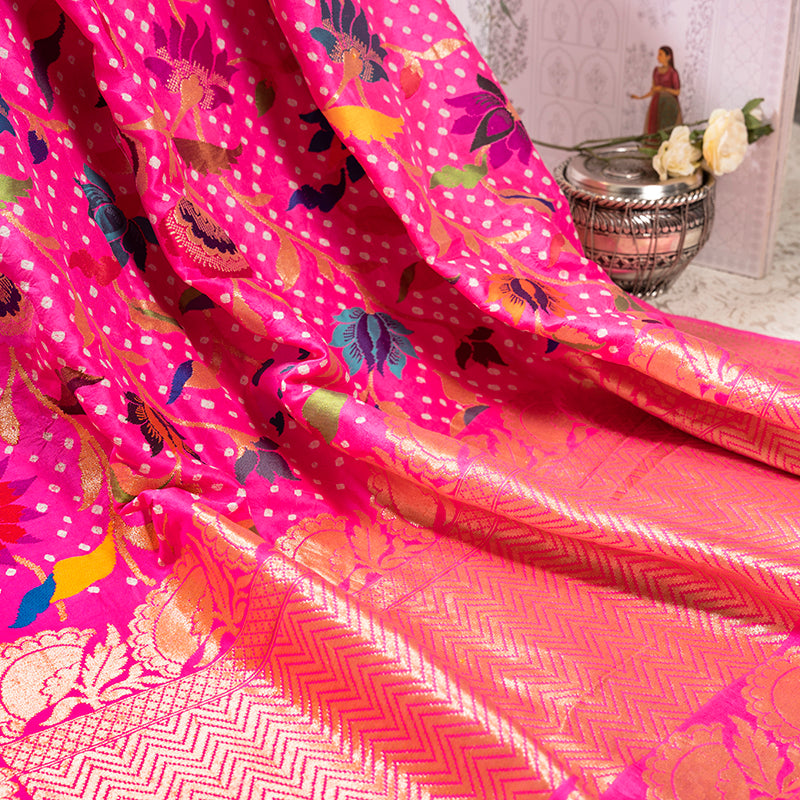 Hot Pink Bandhani Saree