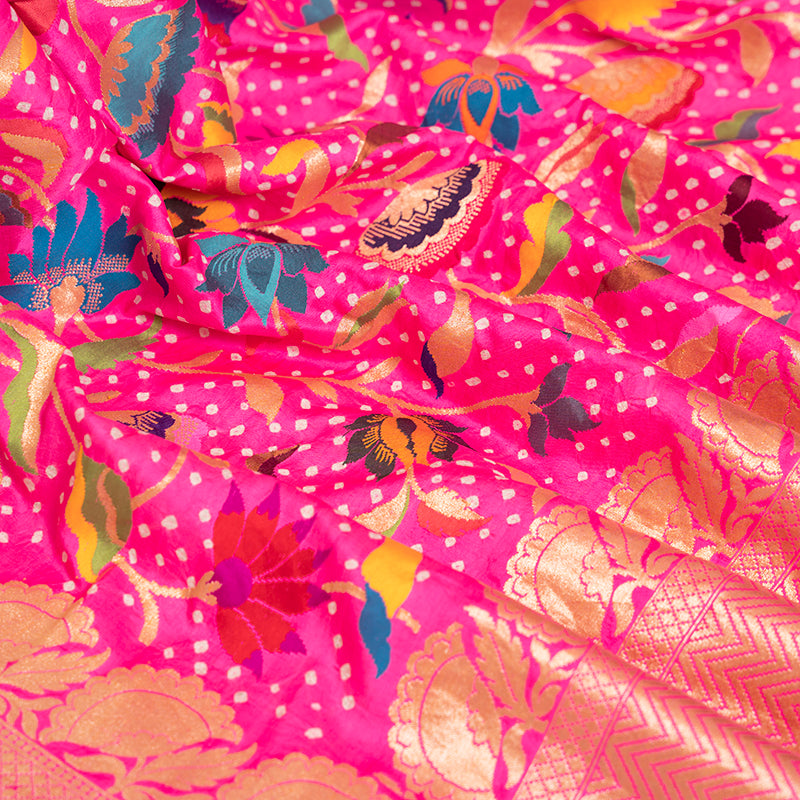 Hot Pink Bandhani Saree