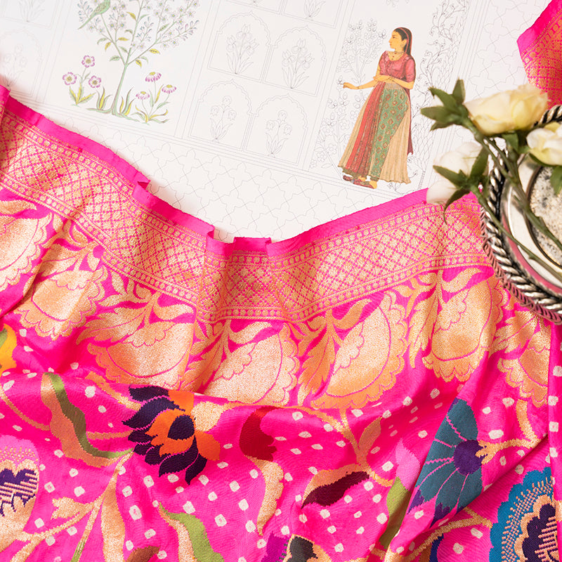 Hot Pink Bandhani Saree