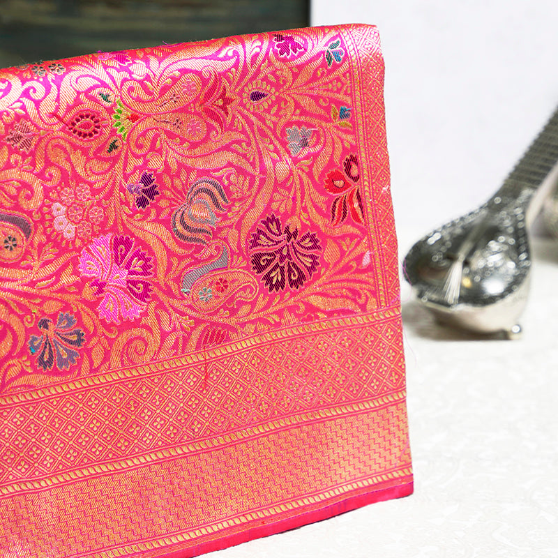 Pink Pure Zari Banarasi Silk Saree