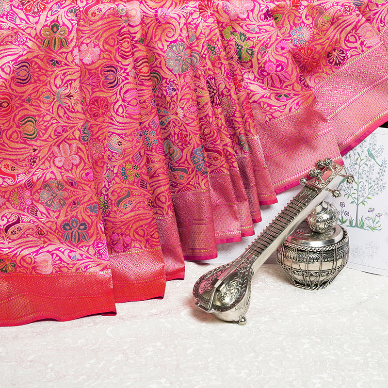 Pink Pure Zari Banarasi Silk Saree