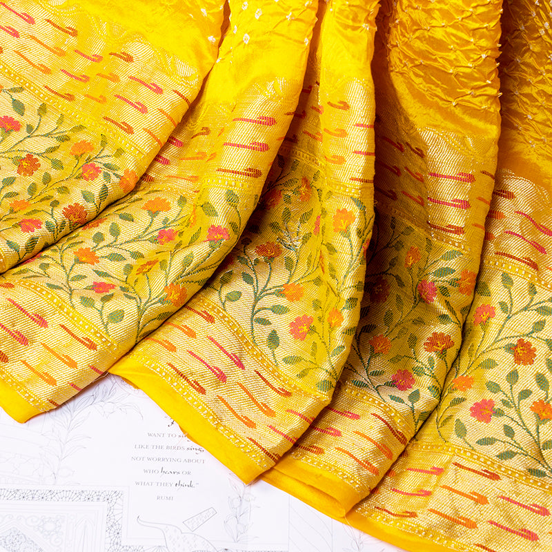 Yellow Bandhani Meenakari Border Saree