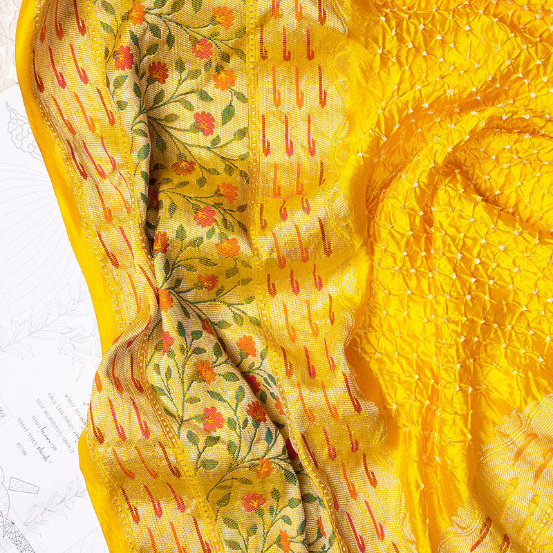 Yellow Bandhani Meenakari Border Saree