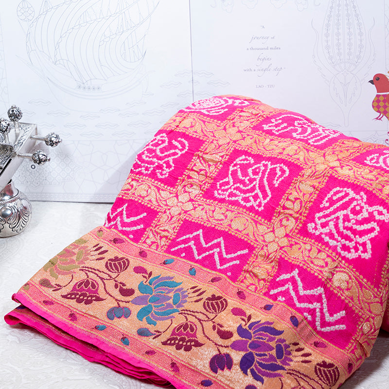 Candy Pink Gharchola Bandhani Saree