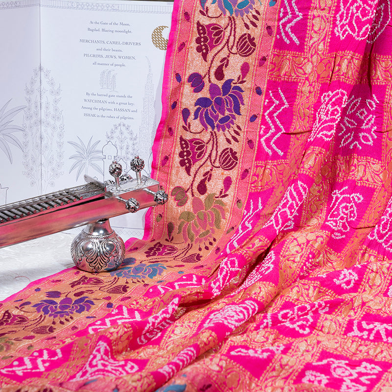 Candy Pink Gharchola Bandhani Saree
