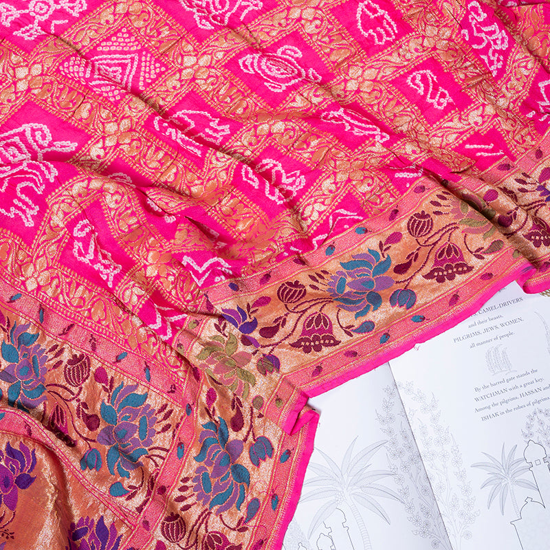 Candy Pink Gharchola Bandhani Saree